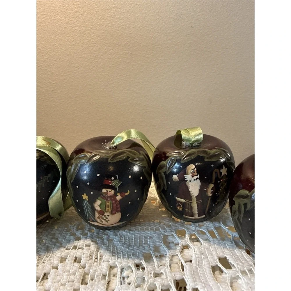 Set Of 5 Hand Painted Apple Ornaments